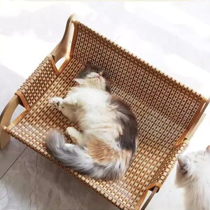 猫 ベッド ハンモック 猫用ラタン編みクールソファ 木製フレーム 通気性 快適 天然素材 涼しい 通気性 猫用 犬用ハウス お手入れ簡単 ペット休憩所 遊び場 四季通用 オールシーズン適用 屋