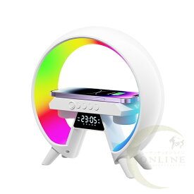 【2024最新モデル】 4in1 ワイヤレス充電器 ブルートゥース スピーカー スマート 目覚まし時計 ナイトライト 雰囲気ランプ インテリジェントLEDテーブルランプ 音楽同期 装飾用のアプリ制御 Bluetooth スピーカー ホワイト