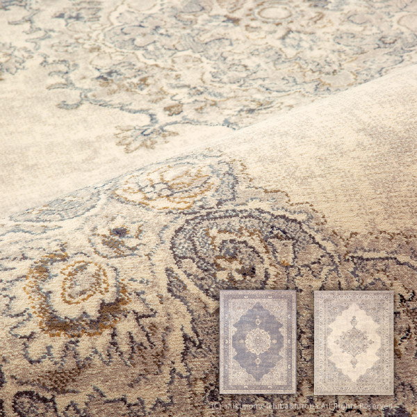 約200×250cm ヴィンテージ感あふれるカスリのようなデザインの美しい高級絨毯 高級カーペット ラグ アウラ 57174 高級な フレンチ ロココ家具にあう 約3畳 アンティーク調 【送料無料/即納】 洋風 姫系