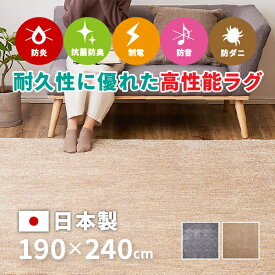 【4/25夜8時～5％OFFクーポン配布中】ラグ カーペット おしゃれ ナイロン シャギーラグ 短め ビビ 約190×240cm 【約3畳】 ラグ ラグマット 防ダニ 抗菌防臭 防炎 制電 防音効果 シンプル グレー ベージュオールシーズン 年中 萩原