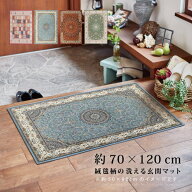 【7/10/19時-7h★店内最大10％クーポン有】絨毯柄の洗える玄関マット トロワ ターコイズ プリシア パレス…