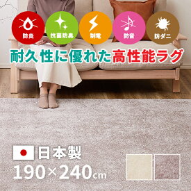 【4/25夜8時～5％OFFクーポン配布中】ラグ カーペット おしゃれ ナイロン シャギーラグ 短め ララ 約190×240cm 【約3畳】 ラグ ラグマット 防ダニ 抗菌防臭 防炎 制電 防音効果 シンプル 無地 アイボリー ベージュオールシーズン 年