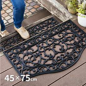 【10日店内ポイント5倍★半額も】屋外玄関マット ラバーマット ドアマット CE-6099 【小】 約45×75×厚さ1cm 北欧調でおしゃれ ダマスク柄 モノトーン ポイント消化 新築 萩原