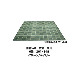 国産い草　紋織　高山　6畳　261×348 グリーン/ネイビー絨毯　ござ　ラグ