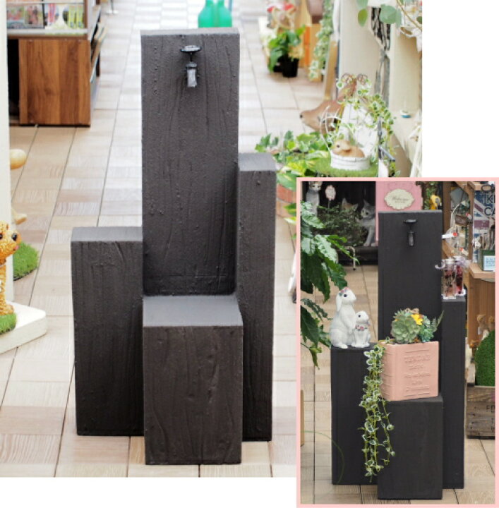 楽天市場 飾って楽しむ お庭のオブジェ 手作り塀 シャビー塀 間仕切りに枕木風ファンタジーウォール 蛇口飾り付き 軽量置物ガーデングッズ ガーデニングショップ四季の里