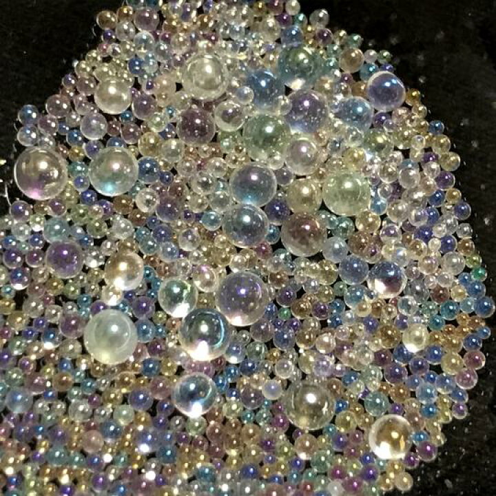 シャボン玉カラーのガラス玉 オーロラ ネイル レジン 封入 サイズmix AB ガラス粒 約700粒以上 つぶつぶ 色彩キューブ