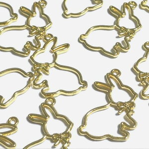 (4個セット)うさぎのレジン枠 兎 りぼん 空枠 フレーム チャーム ゴールド アニマルモチーフ ウサギ リボン パーツ ハンドメイド