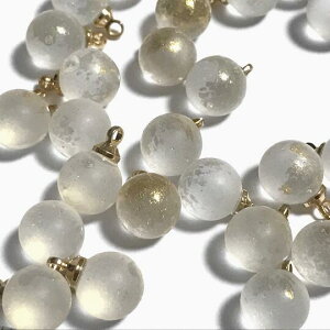 (6個セット)ラウンド ガラスチャーム 約8mm 艶消し すりガラス風 金箔 チャーム ガラス ライトゴールド ガラスビーズ 球体 丸 パーツ ハンドメイド アクセサリーパーツ 色彩キューブ