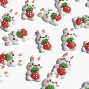 (5個セット)うさぎ デコパーツ ラビット ウサギ 苺 イチゴ ストロベリー 樹脂パーツ ゆめかわ アクリル 貼り付け ネイル ハンドメイド