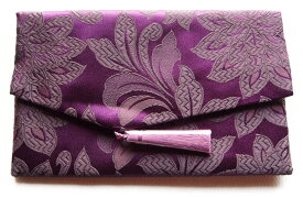 日本製 金封 ふくさ 慶弔両用 祝儀袋 袱紗 20×12cm 藤唐花 送料無料 箱付き 紫色
