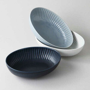 楕円鉢 22.5cm 3個セット しのぎカレーボウル【箱入】美濃焼 陶器 日本製 楕円鉢 オーバルボウル カレー鉢 パスタ皿 おしゃれ かわいい 北欧風