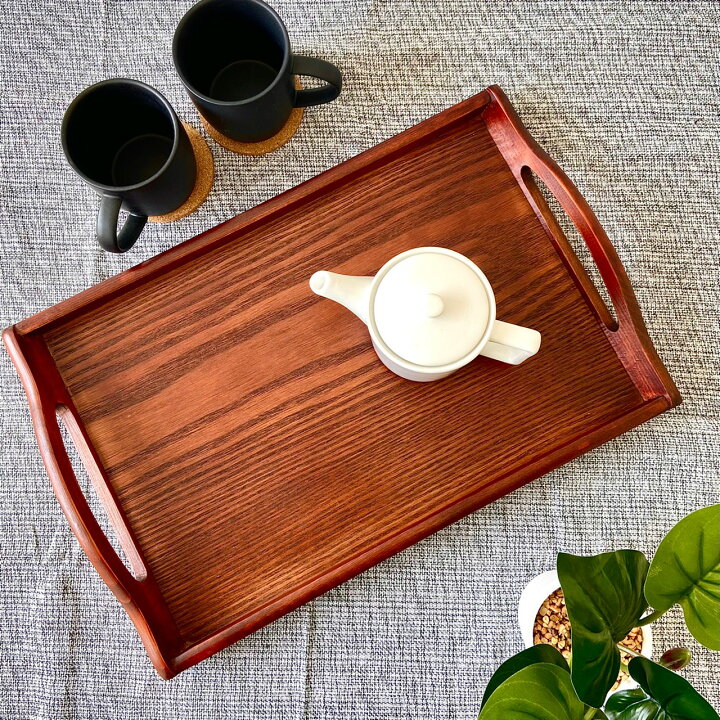 お盆 トレー 大きいサイズ おしゃれ 木製 長手盆 尺7 黒ラン 金具付 51cm 最大80 オフ