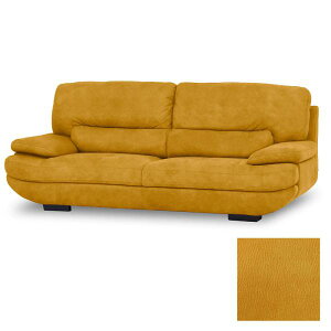 【レザーテックス】 3人掛けソファ トレビソ (ハニーレモン) (配送員設置)