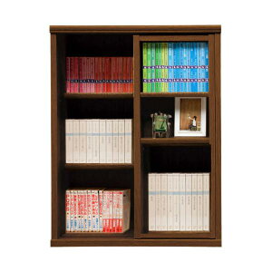 本棚 おしゃれ 収納 棚 ラック コミックラック 家具 書籍 漫画 書棚 スライド SOK72 幅80×高さ100 ブラウン (配送員設置)