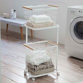 ランドリーワゴン＋バスケット トスカ ホワイト 3300 山崎実業　【YZ】【●】【リスト済】【241021済】