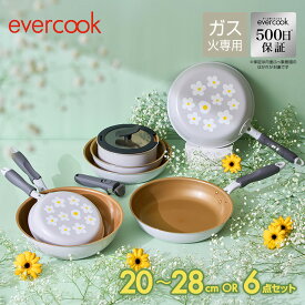 【ガス火専用・500日保証】evercook 軽量 フライパン 20cm 26cm 28cm 着脱6点セット グレー × 花柄 ドウシシャ フライパン 軽い【送料無料】
