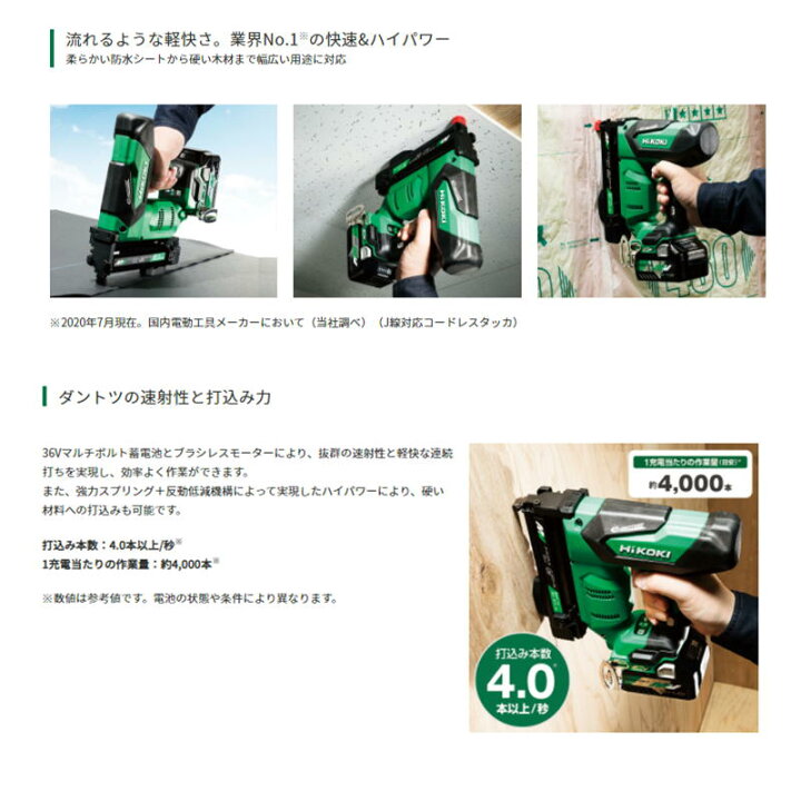 楽天市場】ハイコーキ（旧：日立工機） N3604DJ(NNK) コードレスタッカ 