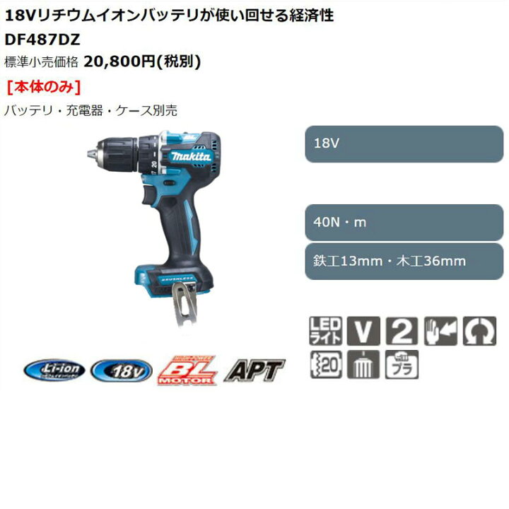 楽天市場】【4/15限定 1,000円クーポン配布】マキタ DF487DZ 充電式 