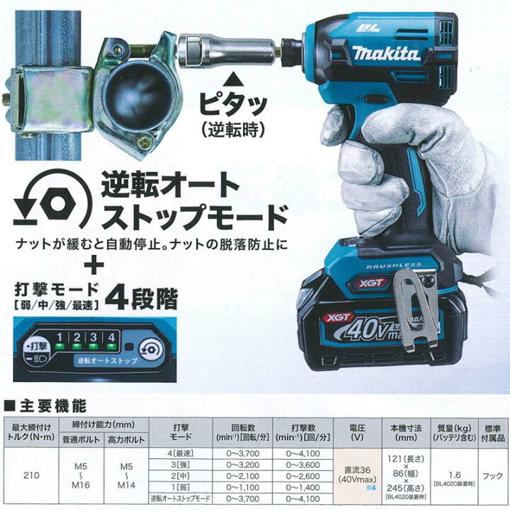 楽天市場】マキタ TD003GRAX 充電式インパクトドライバ 40Vmax 青  
