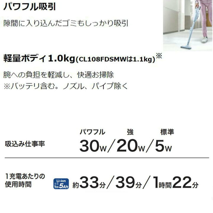 楽天市場】マキタ CL108FDSTW 充電式クリーナー 10.8V セット品(本体 
