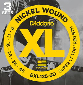D'Addario EXL125/3D 9-46 スーパーライトトップレギュラーボトム 3セット ダダリオ エレキギター弦 お買い得な3パック