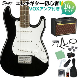 Squier by Fender Mini Strat Laurel Fingerboard Black エレキギター 初心者14点セット 【VOXアンプ付き】 ストラトキャスター ミニギター スクワイヤー / スクワイア