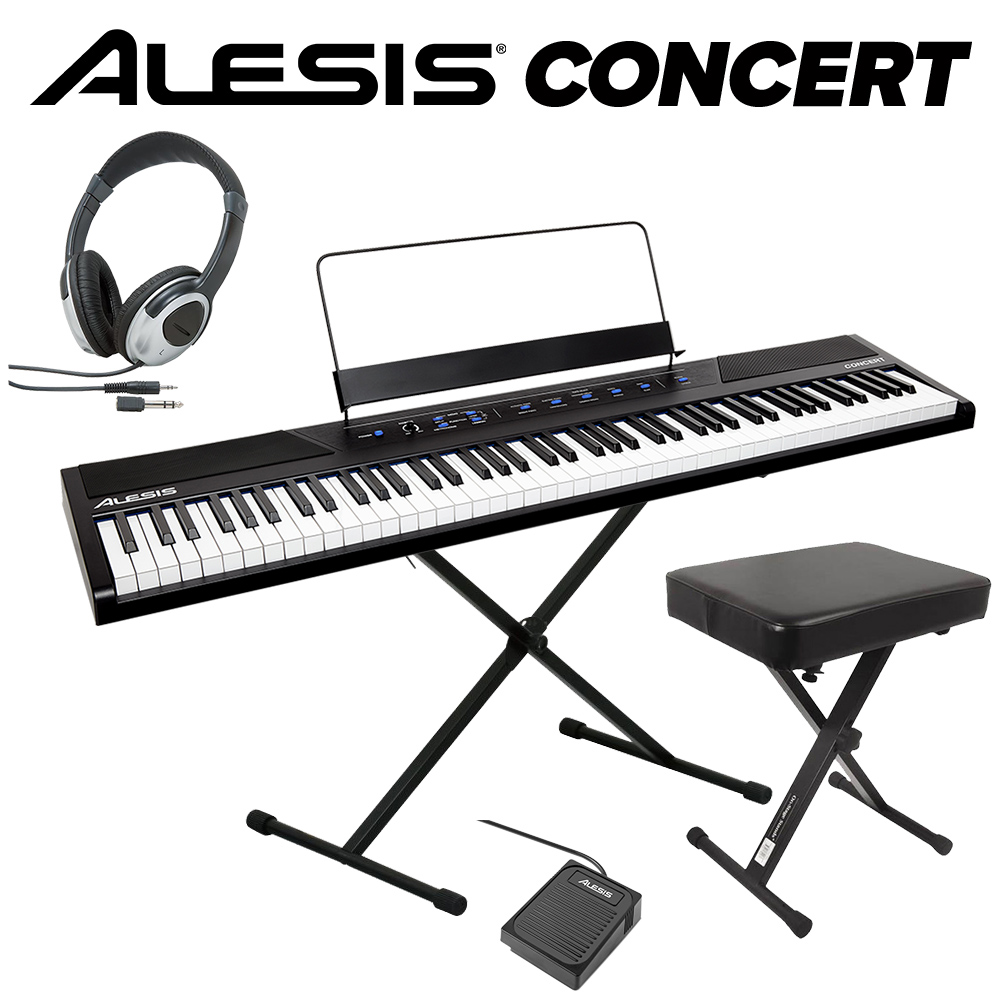 セール価格9 11まで ALESIS Concert アウトレット☆送料無料 スタンド+イス+ヘッドホンセット 電子ピアノ アレシス セミウェイト88鍵盤 コンサート 内祝い Recital上位機種 フルサイズ