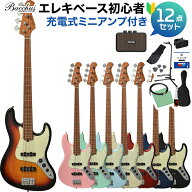 Bacchus BJB-1-RSM/M ベース 初心者12点セット 【充電式ミニアンプ付】 ジャズベースタイプ ローステッド…