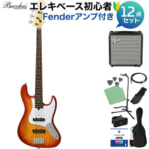 Bacchus WJB-500R ASH CS チェリーサンバースト・グロスフィニッシュ ベース 初心者12点セット 【Fenderアンプ付】 ジャズベースタイプ バッカス 【初心者セット】