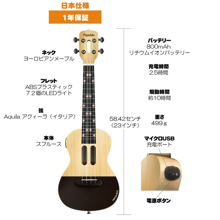 楽天市場】【アプリ連動！指板が光って簡単練習】 Popumusic POPULELE 