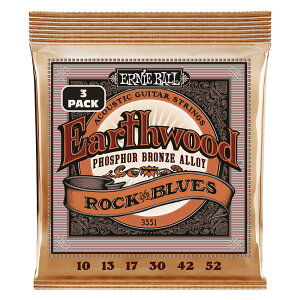 ERNiE BALL EARTHWOOD ROCK AND BLUES W/ PLAIN G PHOSPHOR BRONZE ACOUSTIC GUITAR STRINGS 3 PACK - 10-52 GAUGE P03551 A[j[{[ GLM^[ 3pbN
