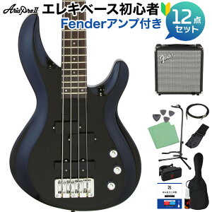 AriaProII IGB-STD MBK ベース初心者12点セット 【Fenderアンプ付】 PJタイプ アリアプロ2 【初心者セット】
