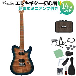 Bacchus TAC24 FMH-RSM/M N-BL-B エレキギター初心者14点セット 【充電式ミニアンプ付き】 テレキャスタイプ ユニバースシリーズ バッカス 【初心者セット】