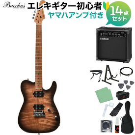 Bacchus TAC24 FMH-RSM/M N-BK-B エレキギター初心者14点セット 【ヤマハアンプ付き】 テレキャスタイプ ユニバースシリーズ バッカス