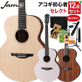 【レビューで厳選ピック5種類プレゼント】 James J-300S アコースティックギター 教本付きセレクト12点セット 初心者セット トップ単板 簡単弦高調整 細いネック ジェームス