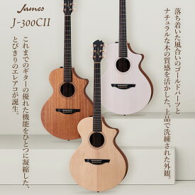 James J-300CII 単品・初心者12点セット エレアコ 生音エフェクト トップ単板 簡単弦高調整システム チタン合金フレット アコースティックギター ジェームス J300CII 【レビューで曲集プレゼント】