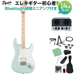 Squier by Fender Sonic Stratocaster HT H Maple Fingerboard White Pickguard Sonic Blue �G���L�M�^�[���S��14�_�Z�b�g �yBluetooth���ڃ~�j�A���v�t���z �X�g���g�L���X�^�[ �n�[�h�e�C�� 1PU �X�N���C���[ / �X�N���C