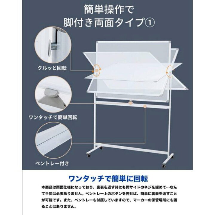 楽天市場】ホワイトボード 移動式 キャスター付き おしゃれ 両面 幅  