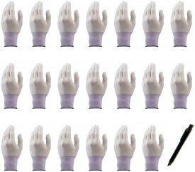 [SHIMEC　PFP] EXフィット手袋 20枚入 薄手 フィット感 低発塵 作業用グローブ 精密・工場・軽作業対応 ボールペンおまけ付き (ホワイト, Mサイズ)