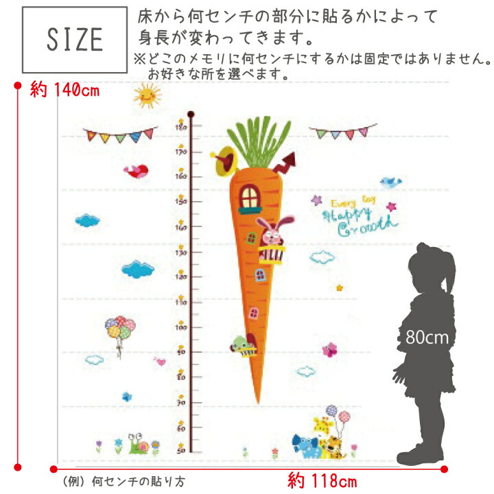 楽天市場 ウォールステッカー 壁シール 壁紙 シール スマイル 身長計 キャロット 人参 子供部屋 インテリアシール かわいい Shimi 楽天市場店