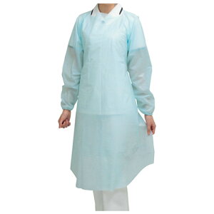 ミドリ安全 ベルデポリガードエプロン袖付ブルーL 10枚