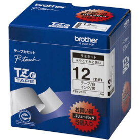 ブラザー ピータッチ用TZeテープカセット 白に黒文字12ミリ幅 5本パック TZE-231V グリーン購入法適応 エコマーク