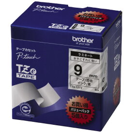 ブラザー ピータッチ用TZeテープカセット 透明に黒文字9ミリ幅 5本パック TZE-121V グリーン購入法適応 エコマーク