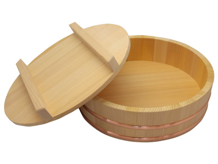寿司桶蓋付き 尺一 5合用　飯台　飯切り　フタ付き　木製　木曽さわら　銅タガ　桶　寿司桶　和食器　手巻き寿司　ちらし寿司　