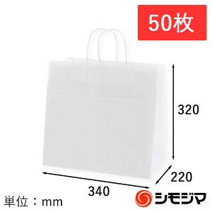 HEIKO 紙袋 手提げ紙袋 25チャームバッグ 34-1 晒白無地 幅340×マチ220×高320mm 50枚入 ホワイト 業務用 ラッピング シモジマコード003269102