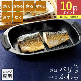 レンジグリルパン レンジ 焼き魚 魚 電子レンジ専用 調理 時短調理 料理 調理器具 調理器 野菜 温野菜 蒸し器 レシピ付き ご飯 シチュー カリッと ふっくら 揚げ物 便利グッズ 多機能 キッチン用品 ヒロショウ