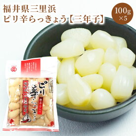 国産らっきょう漬け【ピリ辛らっきょう100g入り×5袋セット】福井県三里浜特産品 ピリ辛 ラッキョウ漬け 漬物　 らっきょう漬 　甘酢漬 贈答　手土産　御見舞 内祝 御祝　お供え　法事　お酒のつまみ　着色料無添加 国産 甘酢漬け
