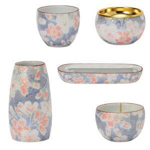 サンメニー和モダン仏具5点セット本格有田焼日本製インテリアに馴染むおしゃれお花ろうそく線香お茶ご飯現代仏壇お仏壇仏具小物天音雅桜ブルーフラワースタンドキャンドルスタンド…