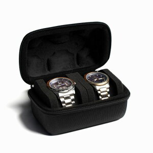 AUKURA2スロットハードウォッチトラベルケース腕時計ロールケース収納オーガナイザー男女兼用動きにくい時計枕付き(ブラック生地2スロット)