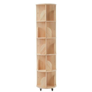 OSJ【5段-キャスタタイプ】回転式本棚無垢材キャスター付き飾り棚絵本棚360°回転本棚コミック収納棚本棚大容量回転ラック組立簡単省スペース収納ラック5段漫画収納雑誌教科書CDラックDV…